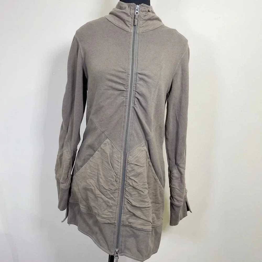 neon buddha Taupe Zip-Front Long Hoodie Jacket